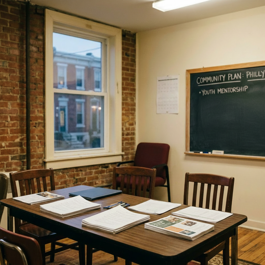 Edit this existing image while preserving the room, chalkboard, lighting, composition, and all other visual details. Remove the chalkboard writing that reads "Eveuitts supporting community, rokie fever" and also remove the final bullet point and any wording that follows it. Cleanly reconstruct the chalkboard surface so it looks natural and blank where the removed writing was. Do not add new text.